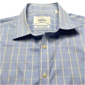 Charles Tyrwhitt Dress Shirt 16 34 Mens Slim Non Iron Blue Check Houndstooth